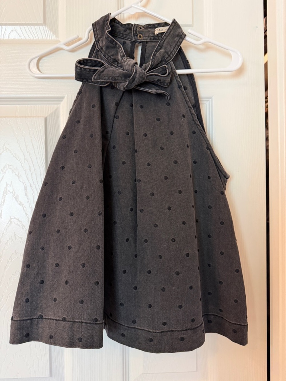 Ulla Johnson Charcoal Polka Dot halter top with bow
